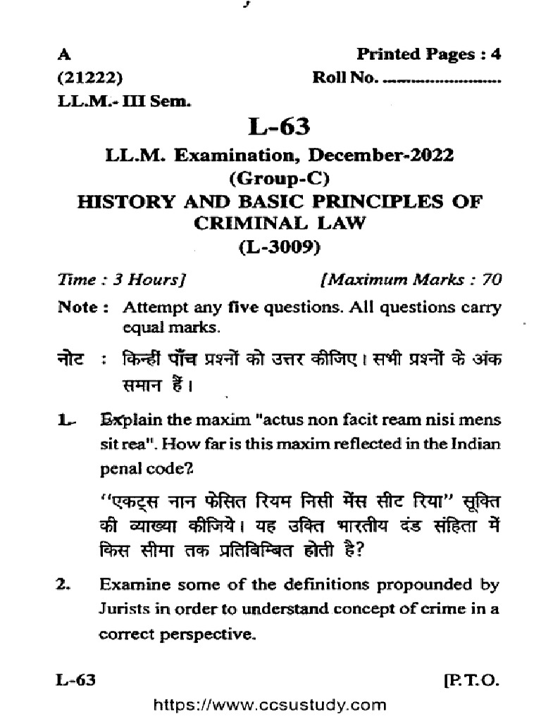 LLM 3 Sem History and Basic Priniples of Criminal Law L 63 Dec 2022 | PDF
