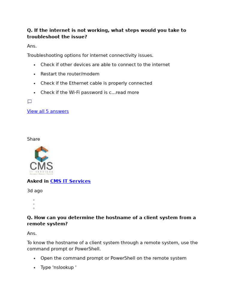 Internet Troubleshooting Steps Explained | PDF | Computer Network ...