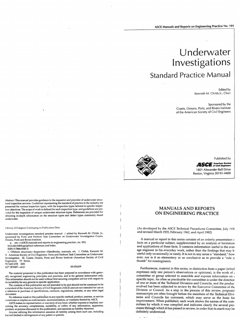 ASCE Standard Practice Manual For Underwater Investigations (2001) | PDF
