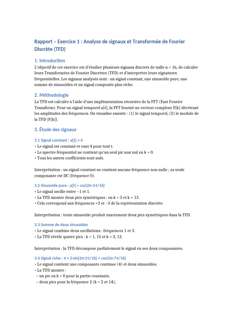 Analyse des signaux par TFD et FFT | PDF