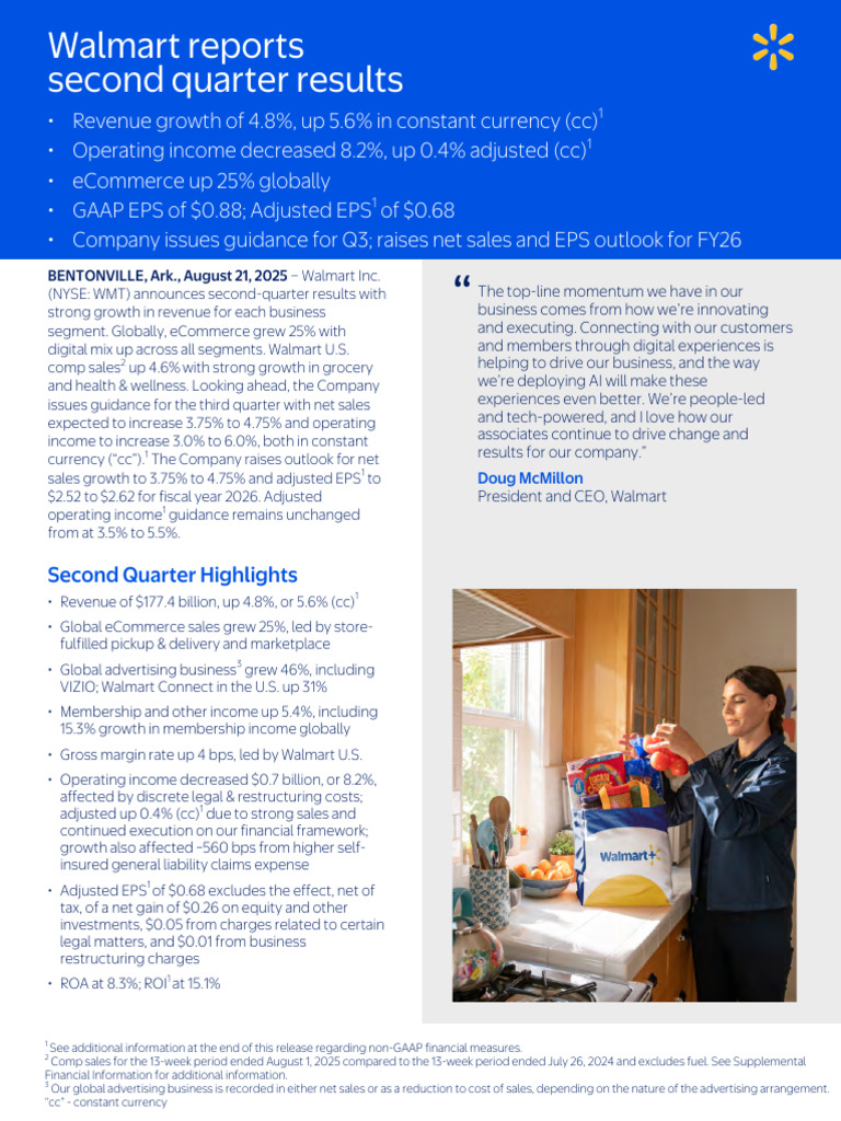 Walmart Q2 FY26 Earnings Report Summary | PDF | Equity (Finance ...