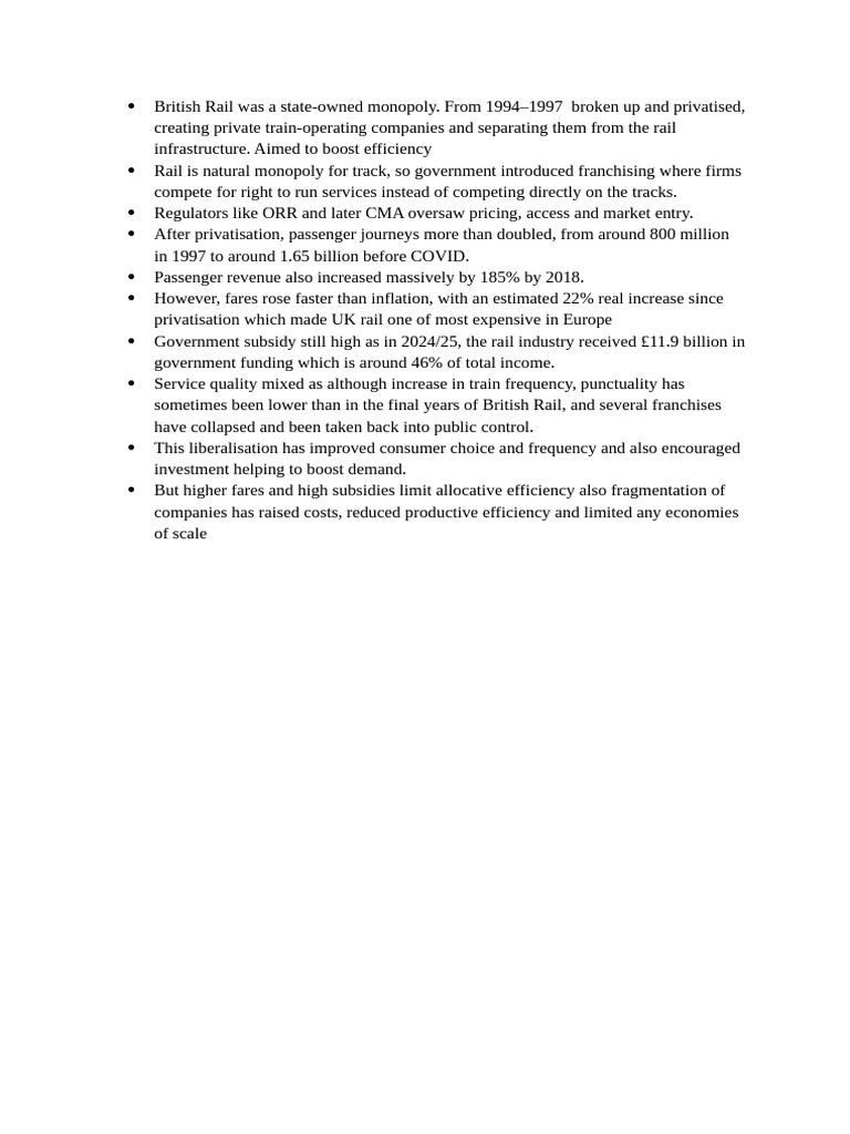 Market Liberalisation in Rail Industry | PDF