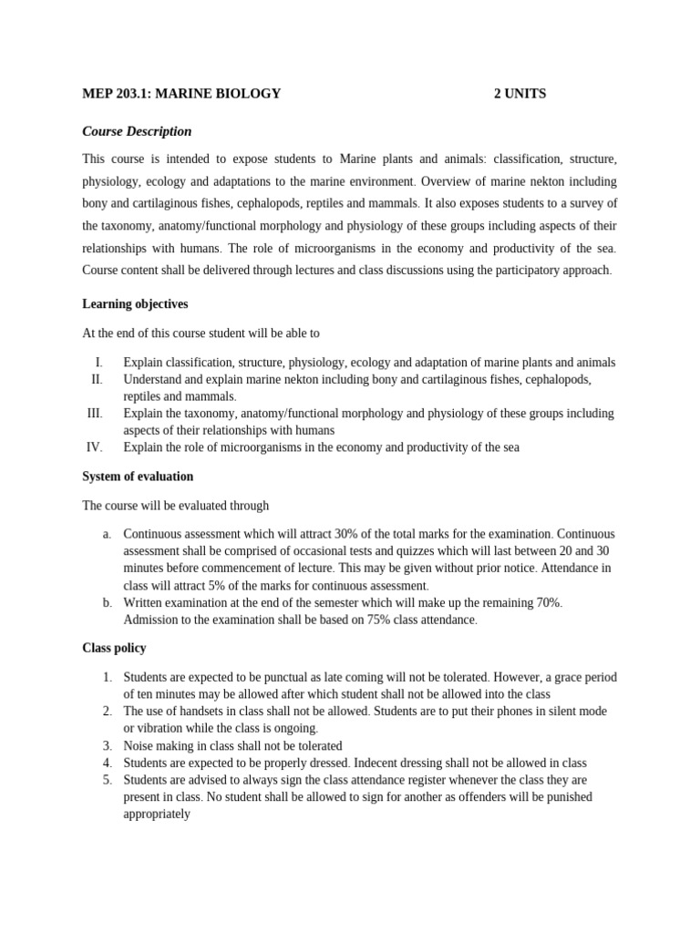 Marine Biology Course Overview | PDF | Anatomy | Taxonomy (Biology)