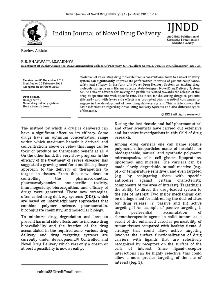 Overview of Novel Drug Delivery Systems | PDF | Red Blood Cell | Liposome