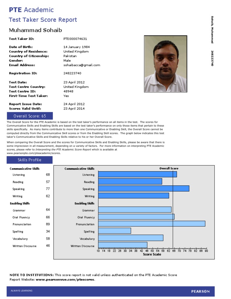 PTE Academic Score Report Overview | PDF