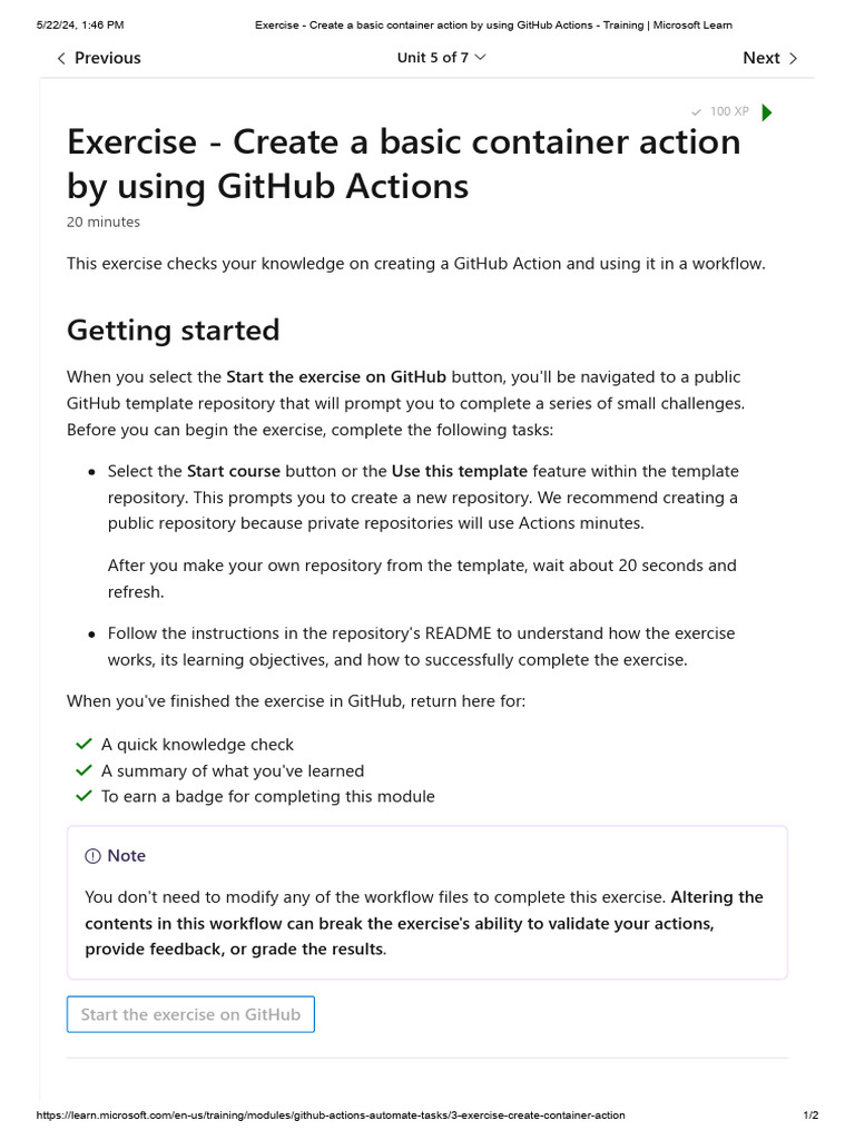 5 Exercise - Create a Basic Container Action by Using GitHub Actions ...