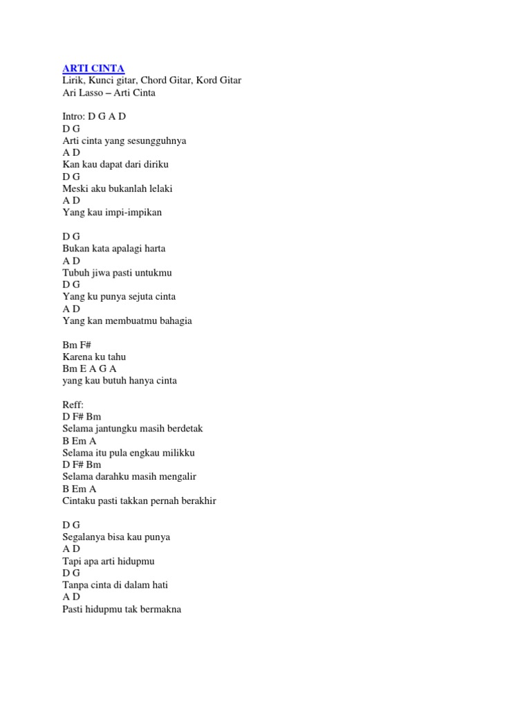 Chord Gitar Ari Lasso Arti Cinta Chord Walls