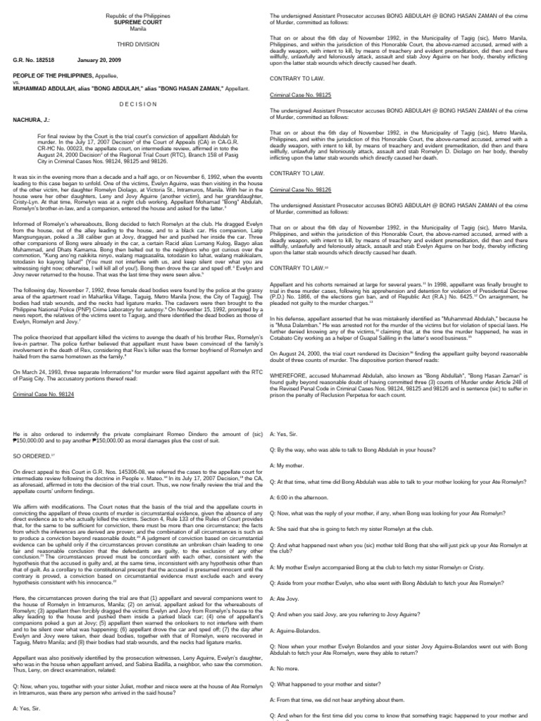 Supreme Court Ruling on Abdulah Murder Case | PDF | Murder ...