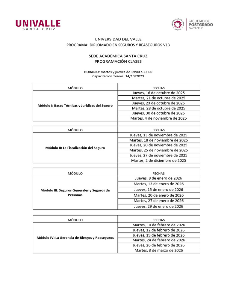 Diplomado en Seguros y Reaseguros 2025-2026 | PDF
