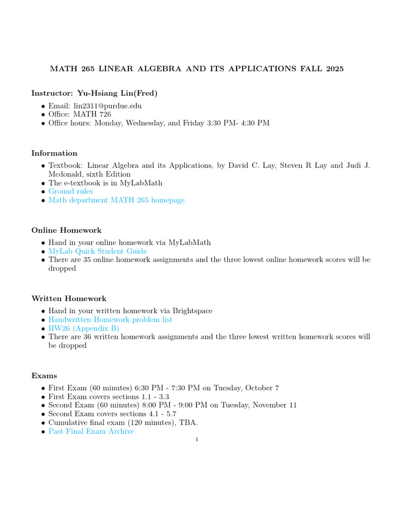 MATH 265 Linear Algebra Course Guide | PDF | Educational Assessment And ...