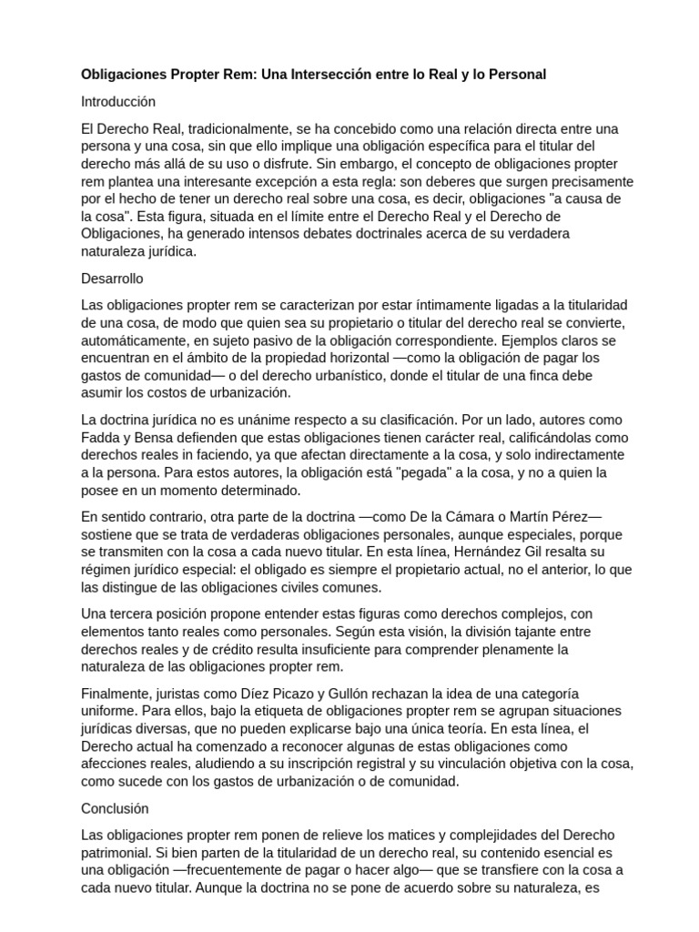 Obligaciones Propter Rem: Análisis Jurídico | PDF | Propiedad | Justicia