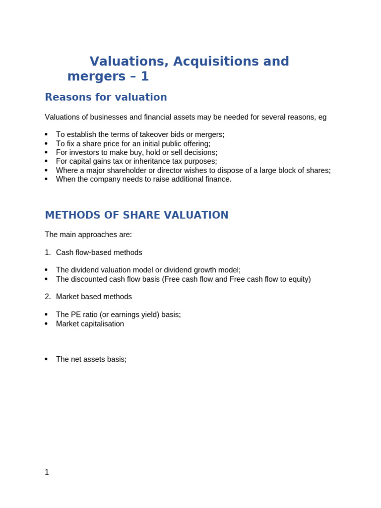 Business Valuation Methods Explained | PDF | Free Cash Flow | Valuation ...