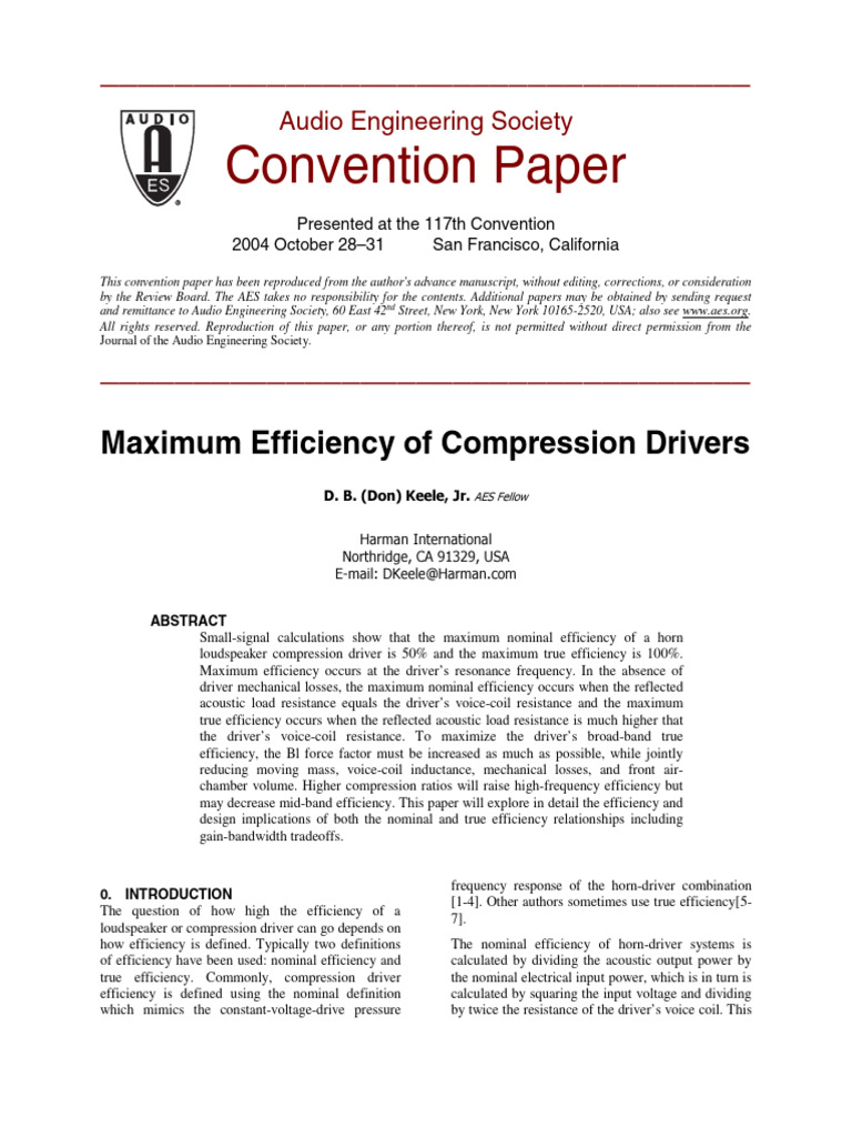 Maximum Efficiency of Compression Drivers | PDF | Loudspeaker ...