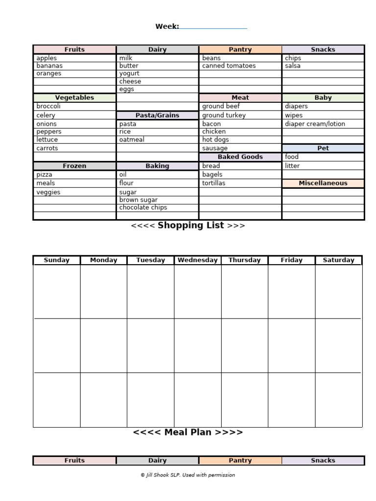 Editable Weekly Meal Plan & Grocery List | PDF | Foods | Pasta