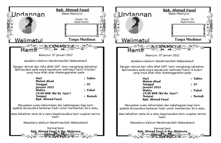 Undangan Tasyakuran Walimatul Hamli | PDF