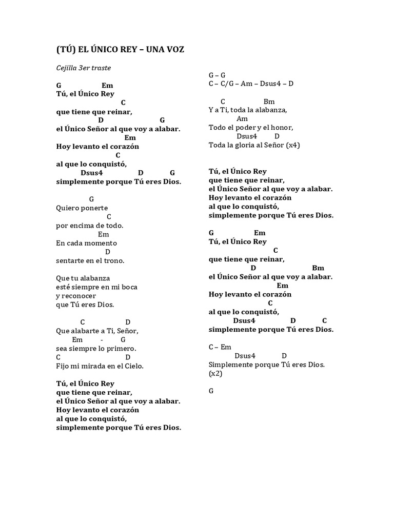 Alabanza al Único Rey: Letra y Acordes | PDF