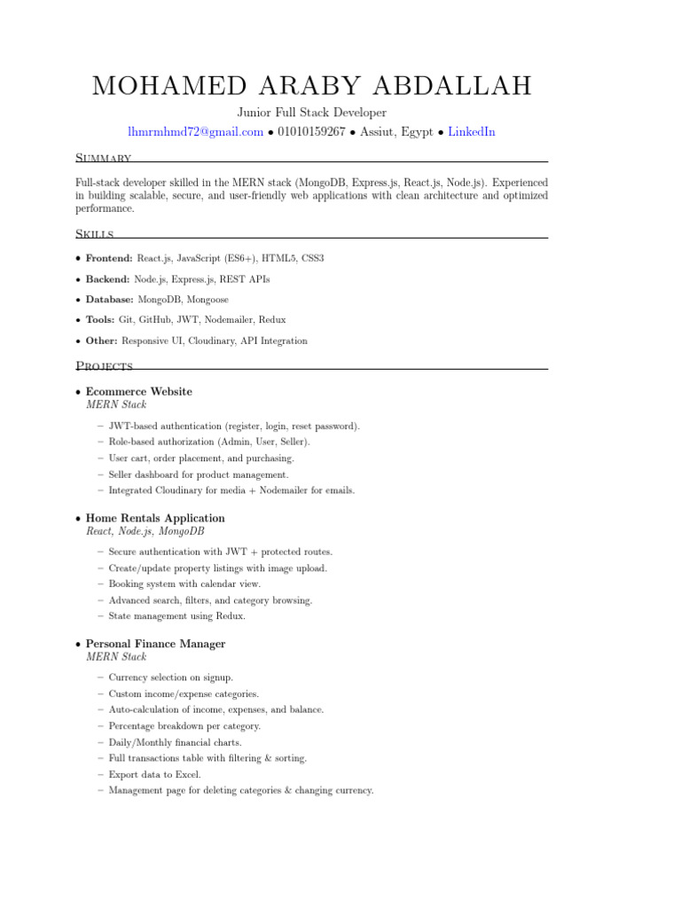 Junior Full Stack Developer Profile | PDF