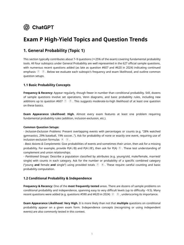 Exam P Probability Topics Overview | PDF | Probability Distribution ...
