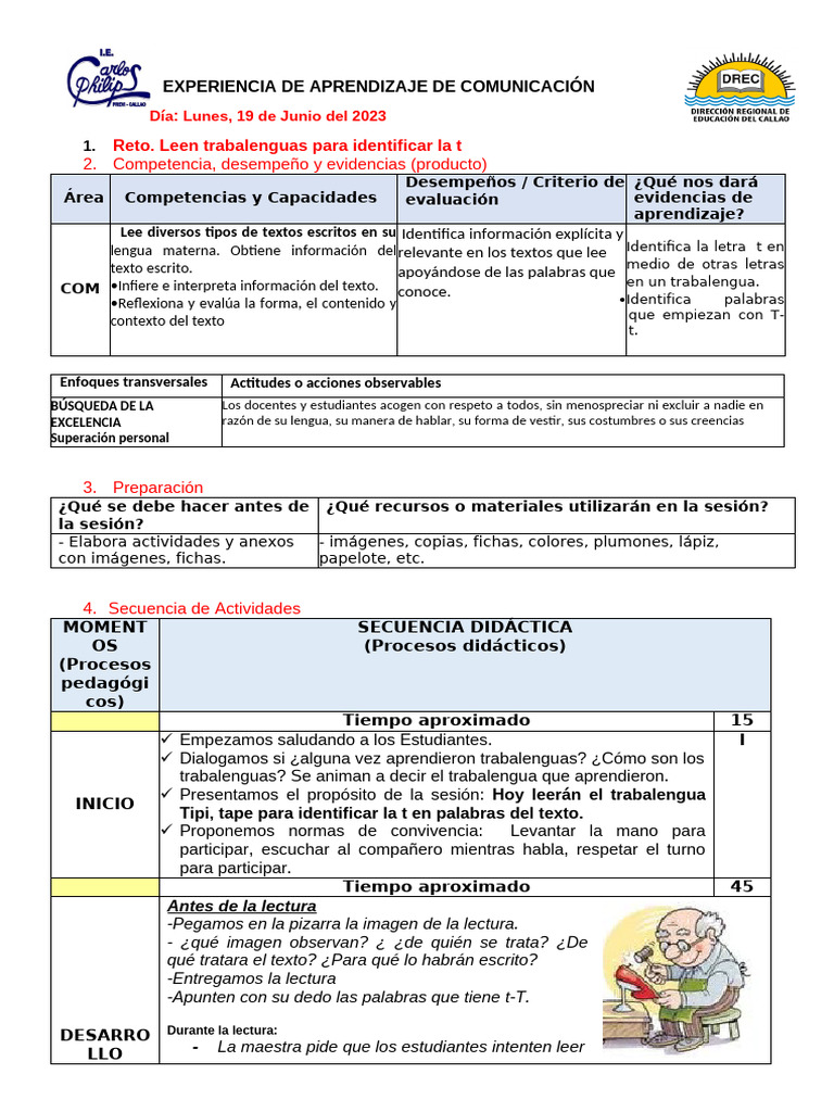 Experiencia de Aprendizaje de Comunicación Lunes 19 de Junio Del 2023 ...