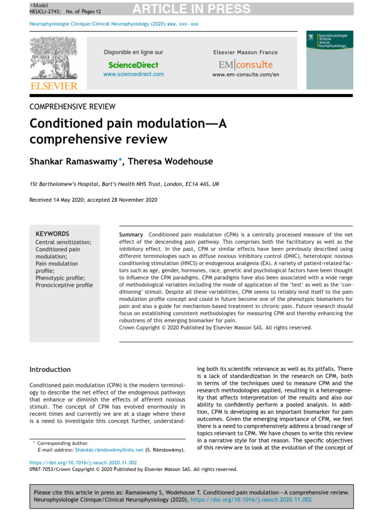 Conditioned Pain Modulation Review | PDF | Pain | Clinical Medicine