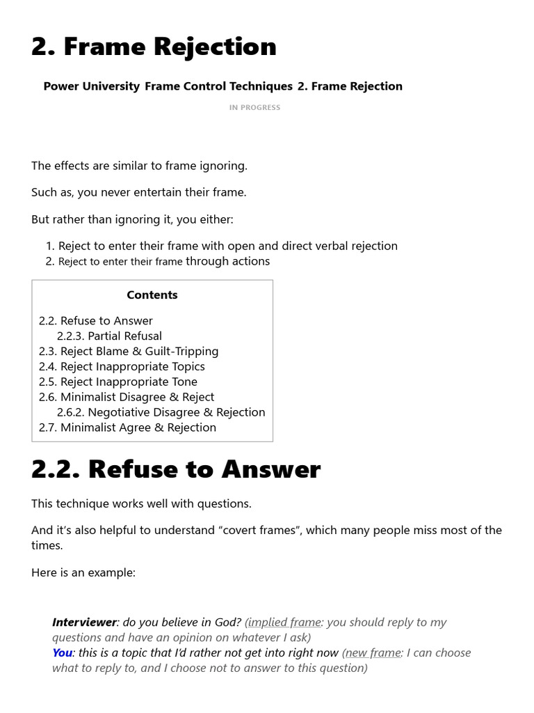 Mastering Frame Rejection Techniques | PDF | Psychological Concepts
