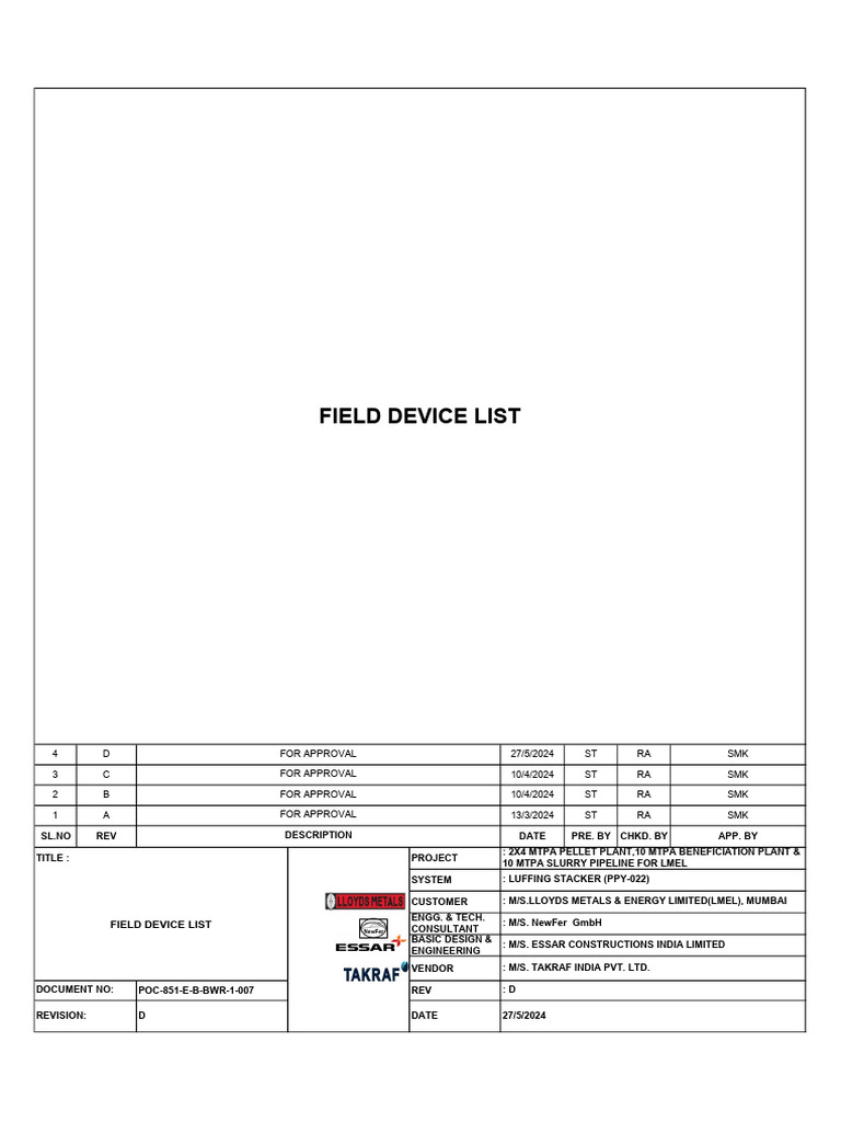 Field Device List for Pellet Plant | PDF | Mains Electricity | Switch