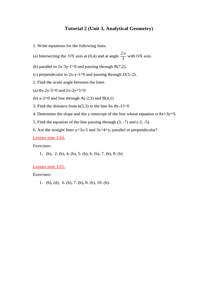 Unit 3 Analytical Geometry_Tutorial 2 | PDF