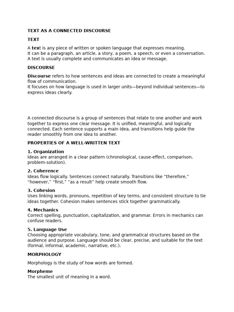 Understanding Text and Discourse Elements | PDF | Word | Morphology ...