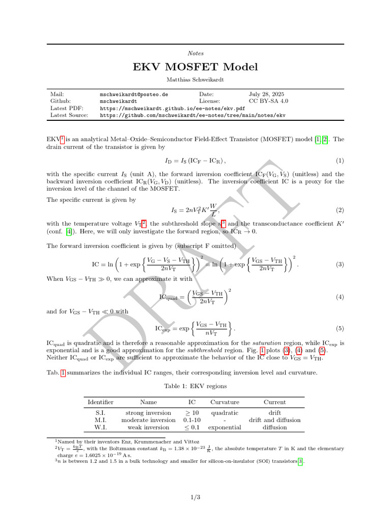 EKV Mosfet Model | PDF | Mosfet | Transistor