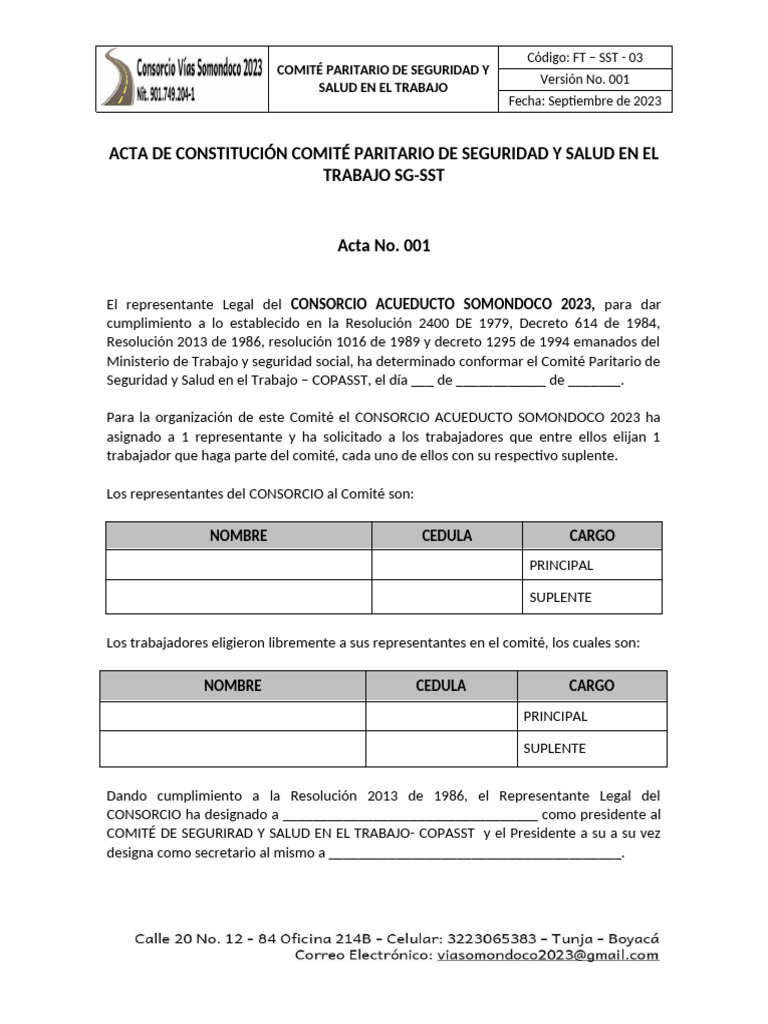 Acta de Constitución COPASST 2023 | PDF