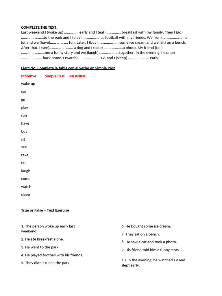 Simple Past Tense Practice Exercises | PDF | Chess Theory | Chess