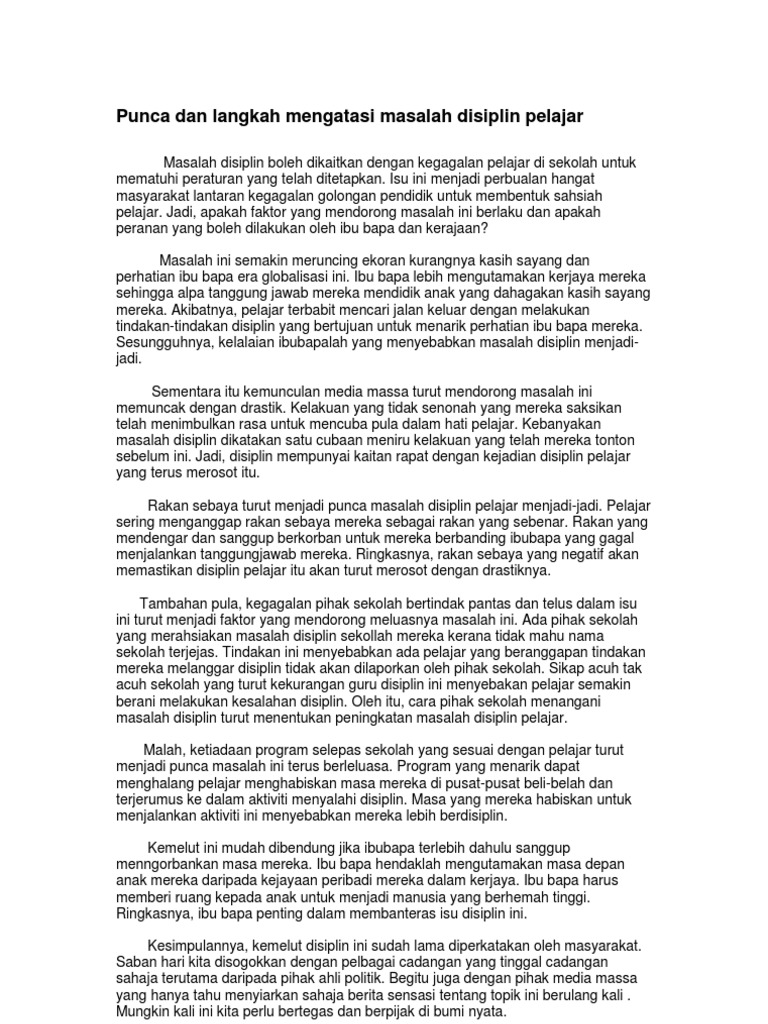 Punca Dan Langkah Mengatasi Masalah Disiplin Pelajar  PDF