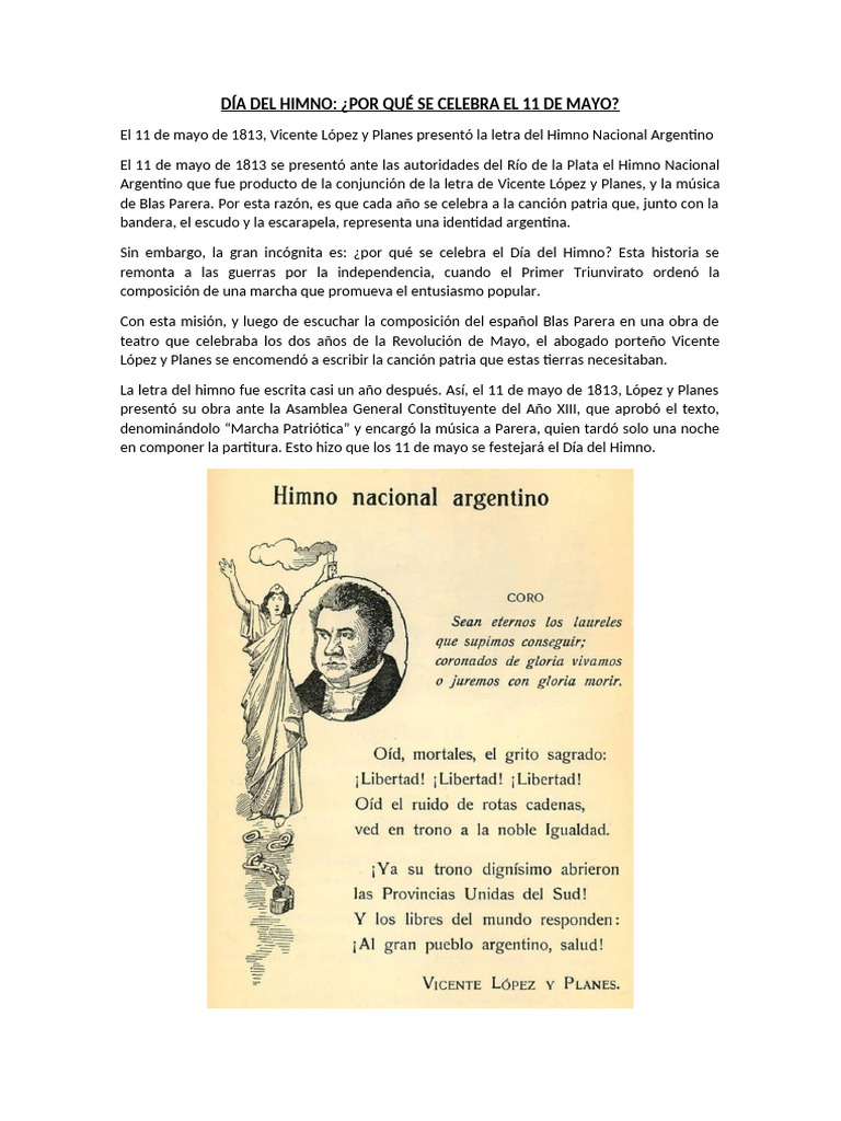 Día del Himno Argentino: Historia y Significado | PDF | Argentina