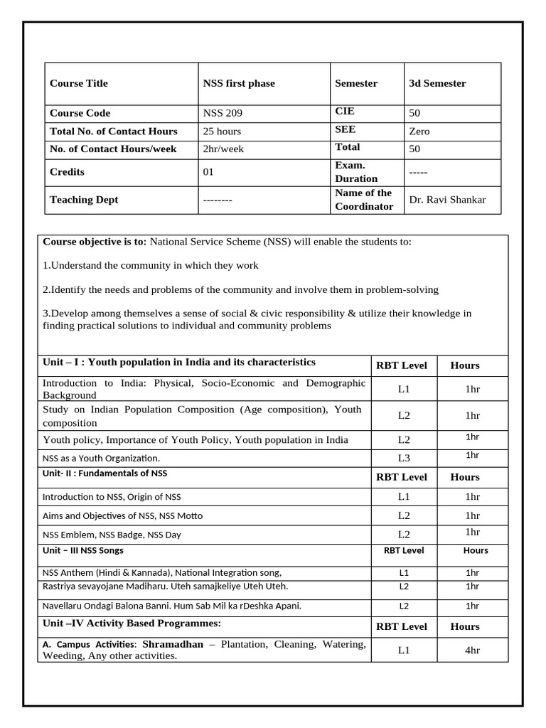 NSS Course Overview: Community Service | PDF