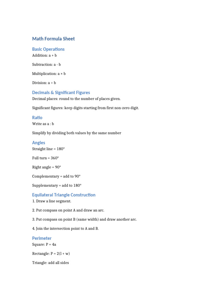 Math Formula Sheet | PDF