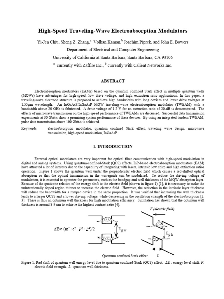High Speed Traveling Wave Electro Absorption Modulators | PDF ...