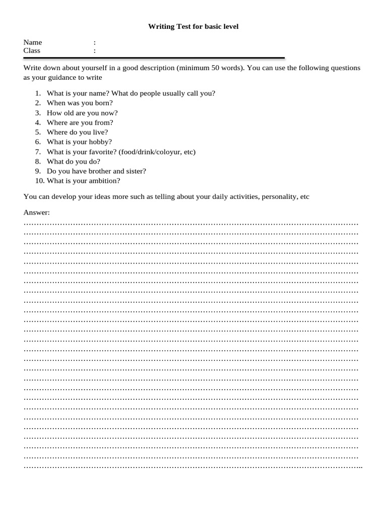 Basic Level Writing Test Instructions | PDF