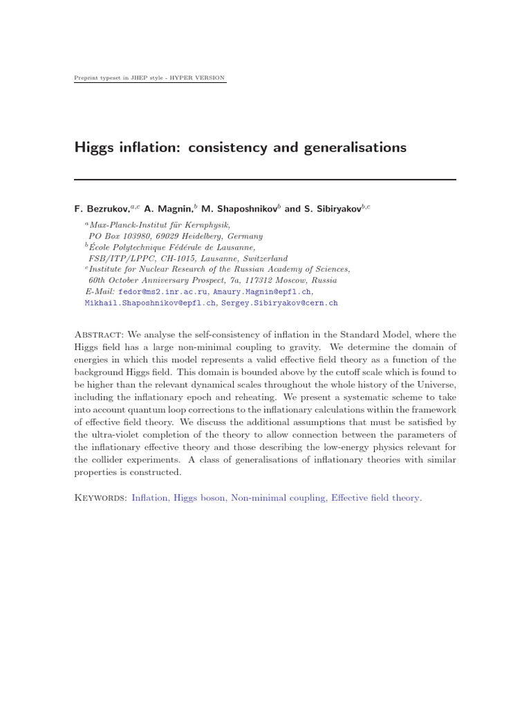 Higgs Inflation: Consistency and EFT Analysis | PDF | Higgs Boson ...