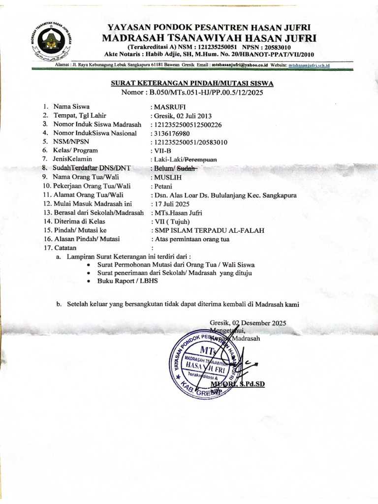 Surat Mutasi | PDF