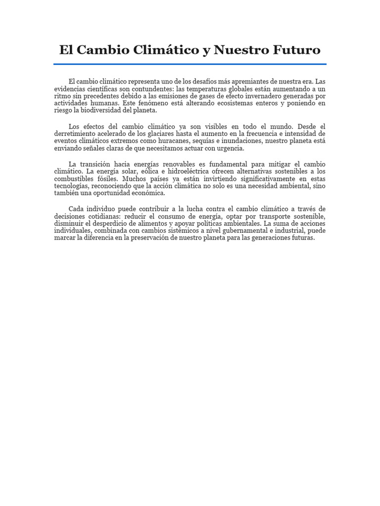 El Cambio Climático y Nuestro Futuro | PDF