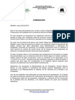 Comunicado: Asociación de Empleados Contraloría General de Medellín NIT 811.033.553-5