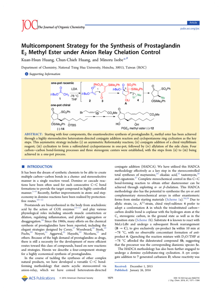 Synthesis of Prostaglandin E2 Methyl Ester | PDF | Organic Synthesis ...