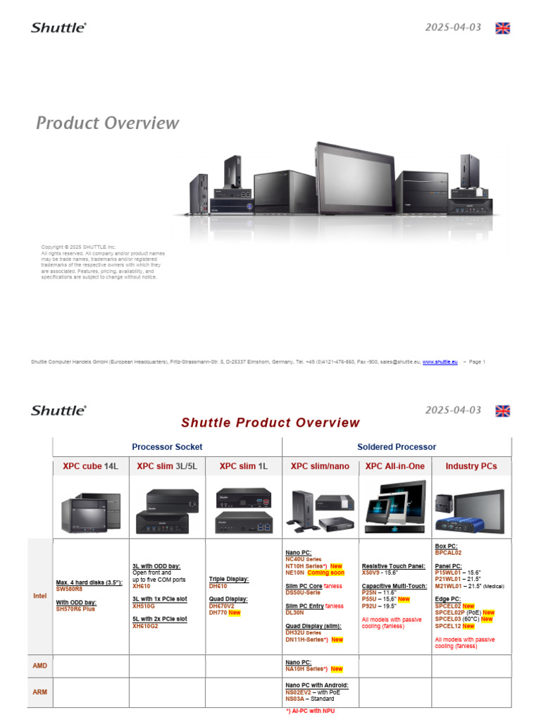 Shuttle Computer Product Overview 2025 | PDF | Solid State Drive | Usb
