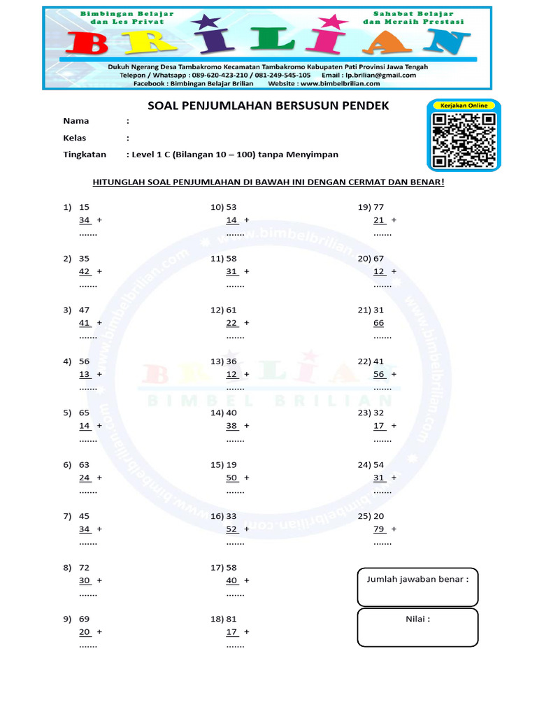 Soal Penjumlahan Pendek Level 1 C | PDF
