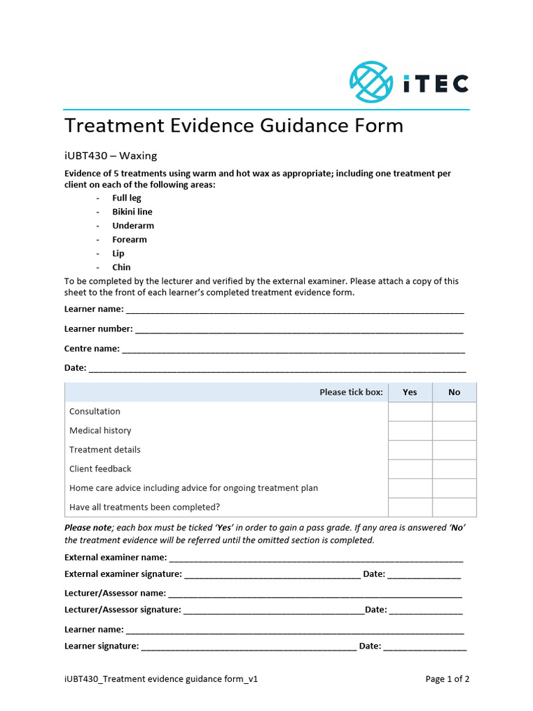 36180-IUBT430 Treatment Evidence Guidance Form v1 | PDF