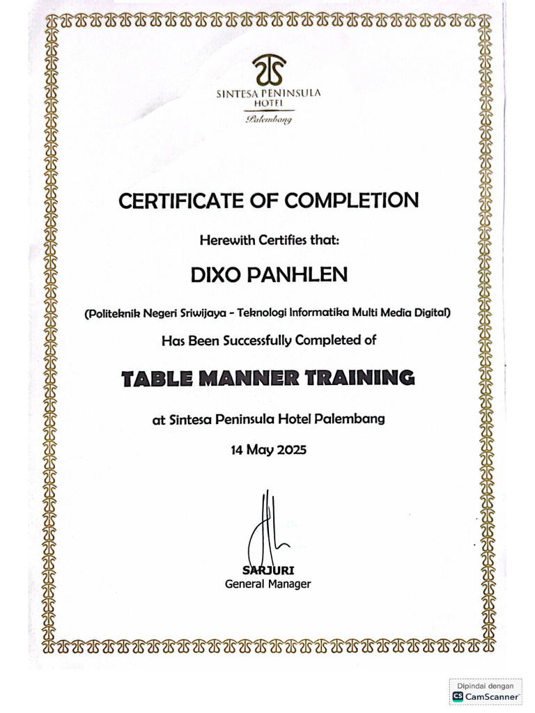 Sertifikat Table Manner Training | PDF