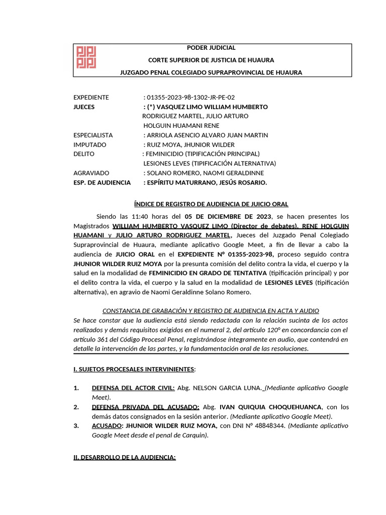 Sentencia por feminicidio en Huaura | PDF | Sentencia (ley) | Ley común