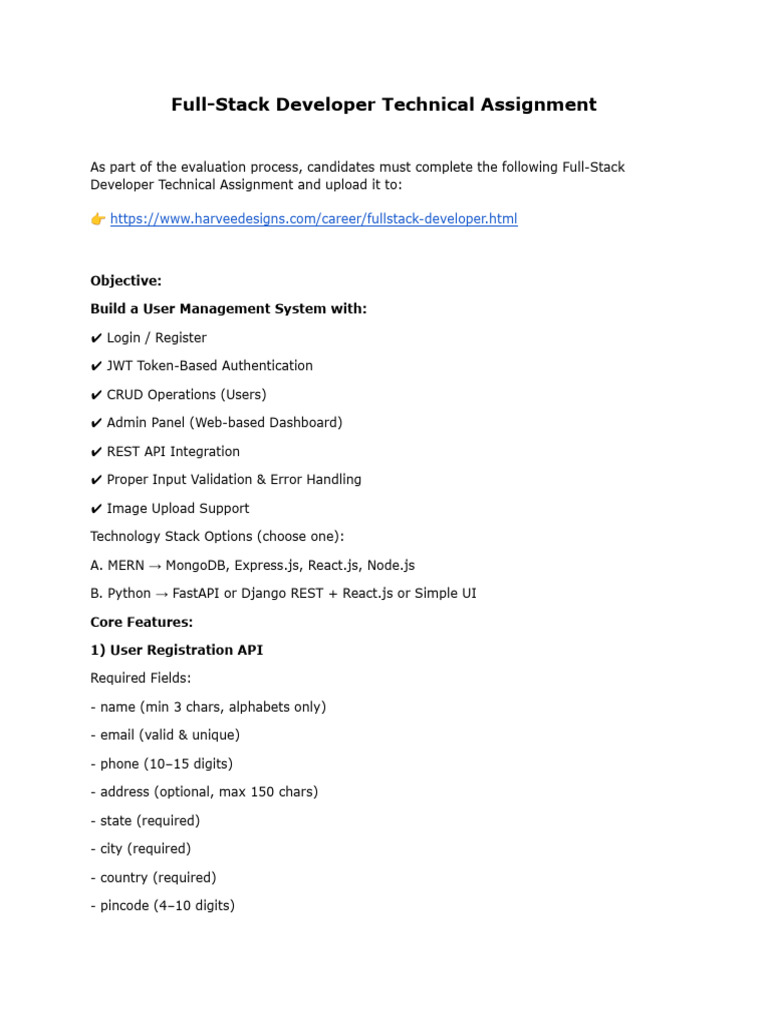 Full-Stack Developer Assignment Guide | PDF | Password | Computing