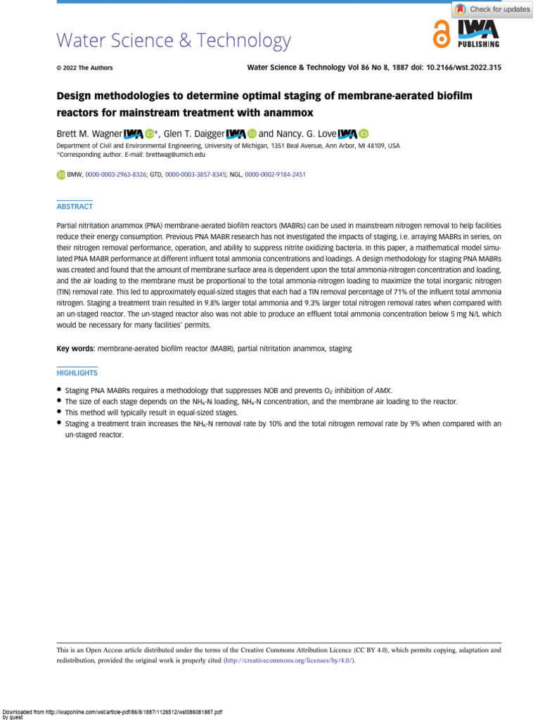 Optimal Staging for Membrane-Aerated Biofilm Reactors | PDF | Nitrogen ...