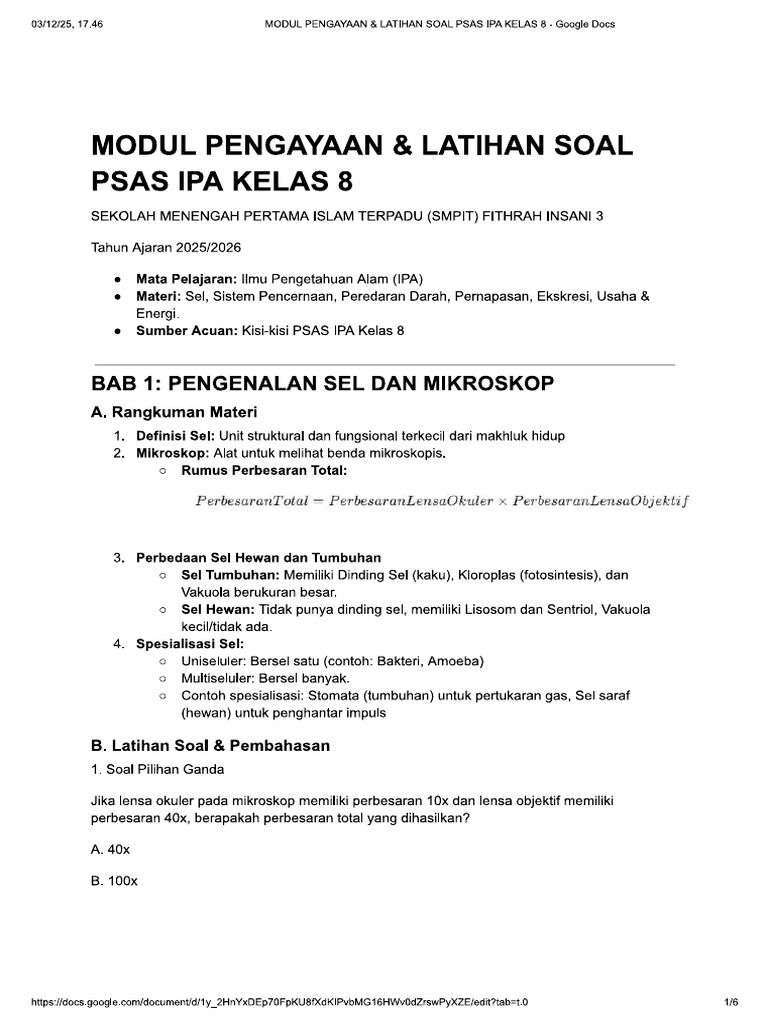 Modul Pengayaan & Latihan Soal PSAS IPA | PDF